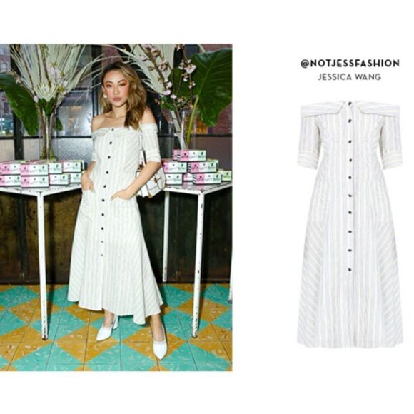 Veronica Beard Heath Linen Striped Midi Dress - Picture 2 of 11